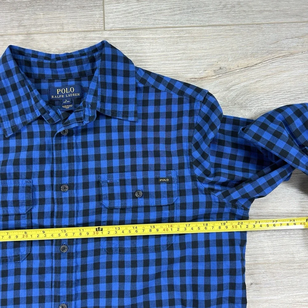 Polo‎ Ralph Lauren Youth Large 14-16 Blue Checkered Button Down Camp Pockets
